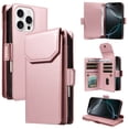 thumbnail image 4 of ELEHOLD Wallet Case For iPhone 14, Luxury PU Leather Shockproof Magnetic Flip Kickstand Card Slots Cash Pocket Wallet Case With Detachable Lanyard,Rosegold, 4 of 11