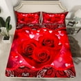 thumbnail image 2 of Manfei Romantic Rose Floral Queen Sheet Sets,Retro Paisley Print Flat Sheet,Red White Queen Fitted Sheet For Kids,Breathable Home Decor,4 Pieces, 2 of 7