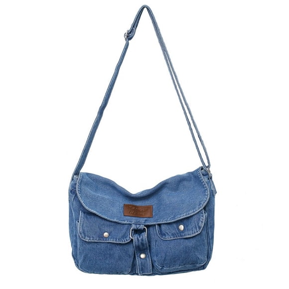 Denim Shoulder Bag Casual Style Lightweight Retro Travel Shopper Crossbody Handbag