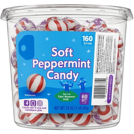 Bobs Sweet Stripes Soft Peppermint Candy, 160 Individually-Wrapped Pieces, 28 Ounce Jar 07941
