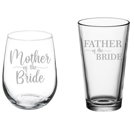 Set of 2 Glasses Stemless WINE & Beer PINT Glass Gift Mother Of The Bride & Father Of The Bride Set of 2 Glasses Stemless WINE & Beer PINT Glass Gift Mother Of The Bride & Father Of The Bride