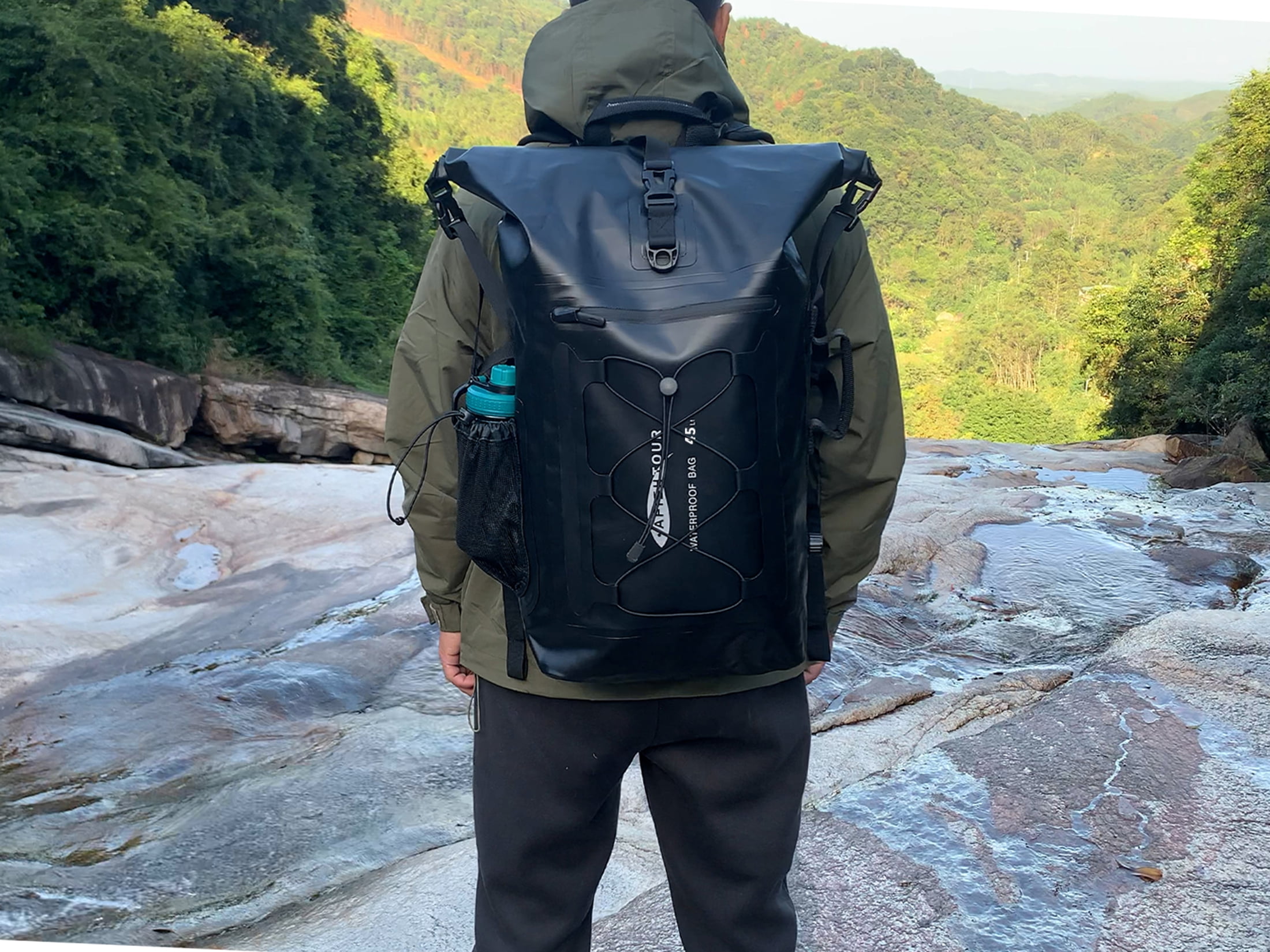 AFISHTOUR Dry Bag Waterproof Backpack, 45L Roll Top Floating Dry Backpack for Kayaking, Hiking, Camping, Travel (Black)