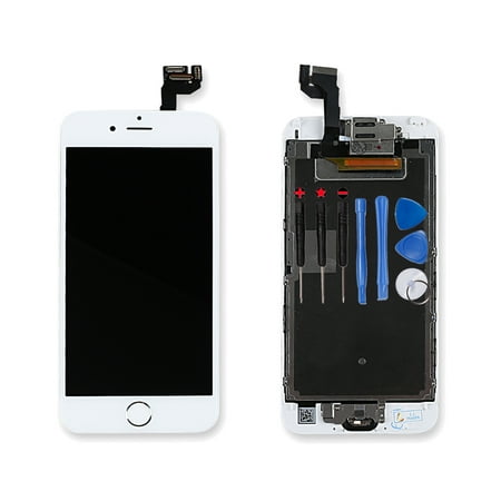Ayake Full Display Assembly for iPhone 6s White LCD Screen Replacement with Front Facing Camera, Speaker and Home Button Pre-Assembled (All Required Tools