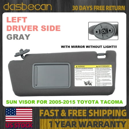 Dasbecan Gray Left Driver Side Sun Visor For Toyota Tacoma 2005-2015 74320-04181-B1