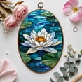 thumbnail image 7 of Canvas Wall Art Peaceful Stained Glass Waterlily Dragonflies Reflections Oval Framed Canvas Prints Vintage Wall Hanging Decor for Home Office Decorations 8.6"x11.4", 7 of 7