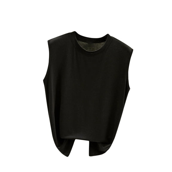 QUINDOS Womens Tank Tops Plus Size Ribbed Black Summer Solid Color Round Neck Sleeveless Thin Oversized Base Shirt Casual Versatile Solid Color Tops Round Neck Womens Camisoles 2025