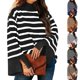 thumbnail image 2 of Fashion Tops Striped High Collar Sweaters Loose Design Knitted Pullover Jumper, 2 of 2