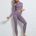 thumbnail image 4 of UAMVSH Yoga 2 Piece Outfits for Women Cropped Long Sleeve Layering Tops with High Waist Butt Lifting Leggings Seamless Athletic Sets(Large,Purple), 4 of 6