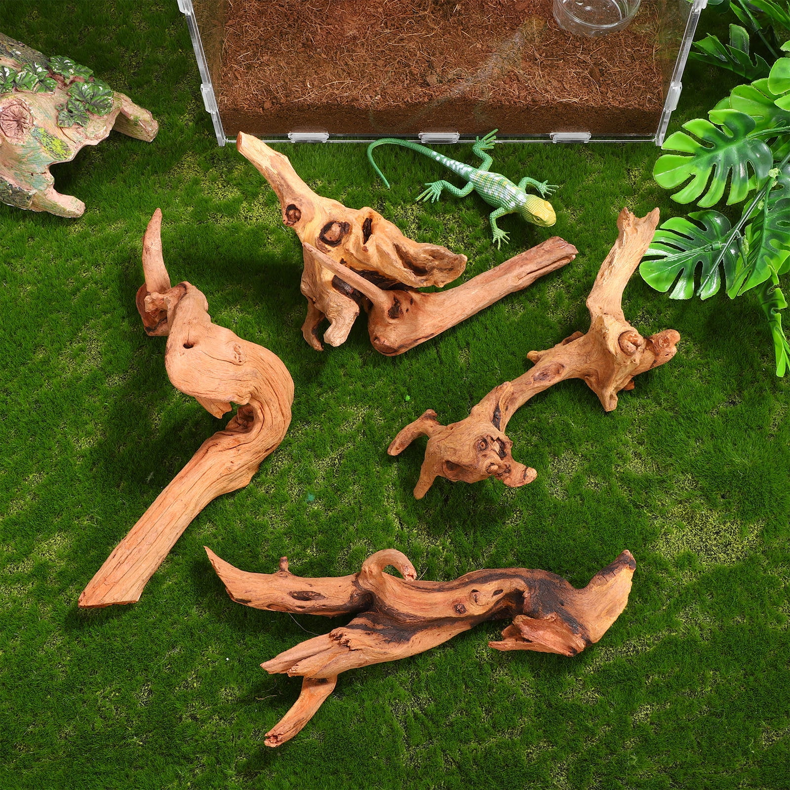 FOMIYES 4Pcs Light Brown Aquarium Driftwood Natural Realistic Fish Tank Decor Freshwater