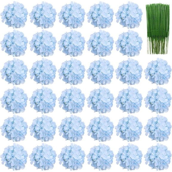 Silk Hydrangea Heads Artificial Flowers Heads and Stems Fake Hydrangea Flowers in Blue for Home Wedding Decor