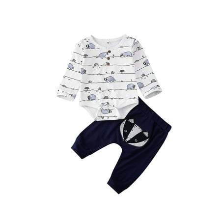 

RUEWEY Baby Boy Girl Romper+Pants Cartoon Print Outfits Set