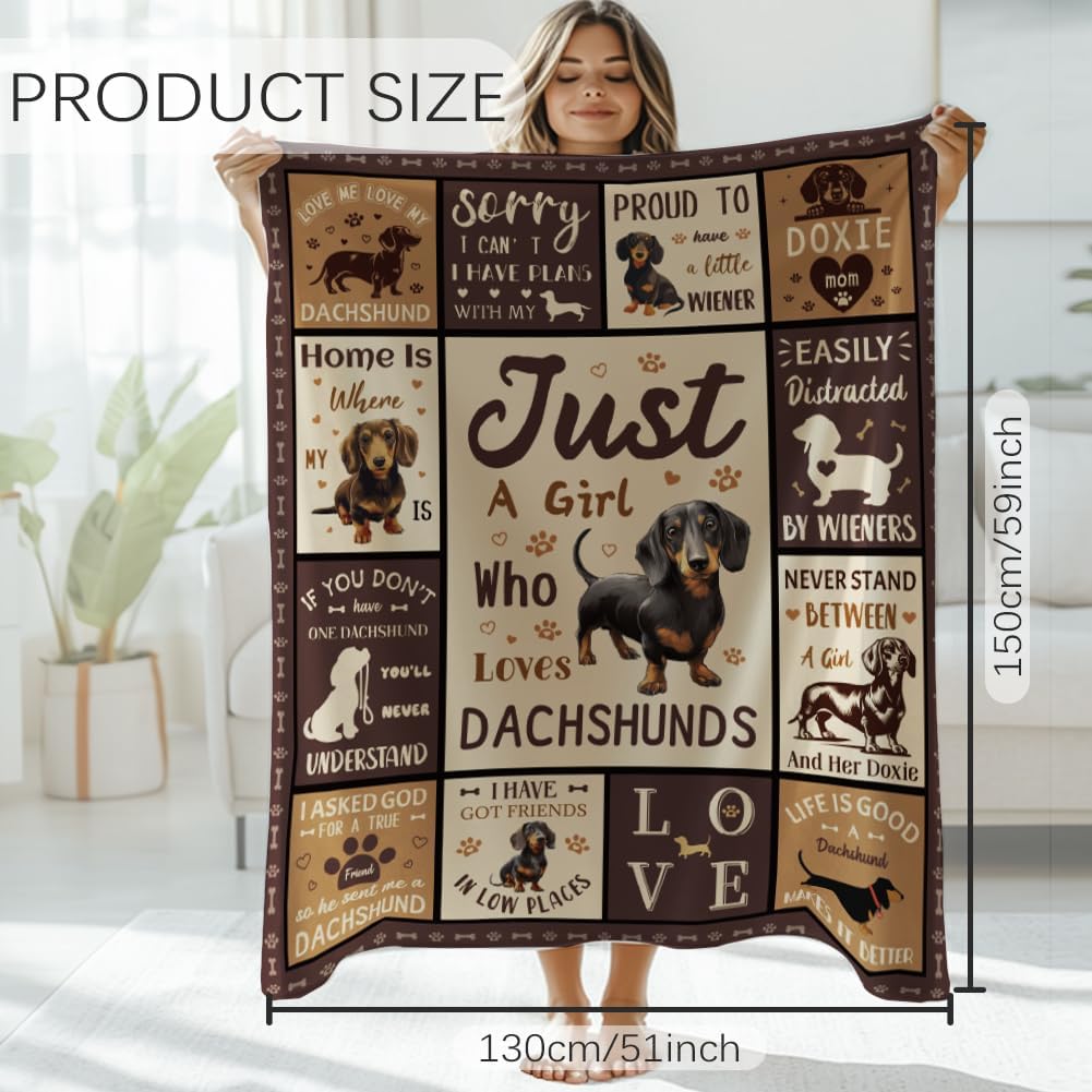 Dachshund Throw for Women Men 59×51 inch Dog Paw Soft Cozy Flannel Blanket Washable Fuzzy Throw Blanket for Home Office Room Bed Sofa Chair Gift