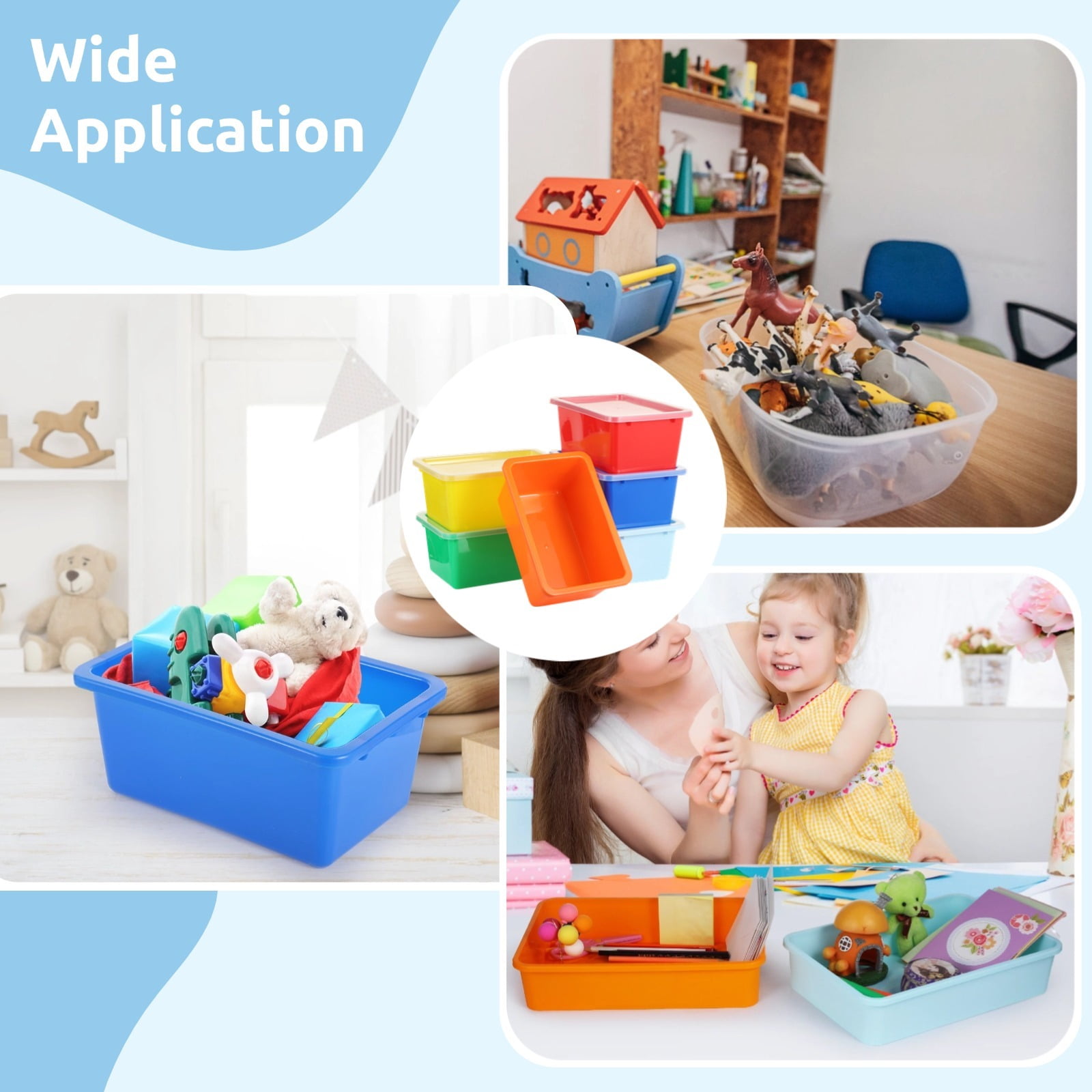6 PCS Cubby Bins, 11.3 x 7.6 x 4.8 Inch Multi Colors Storage Bins with Lids, Plastic Storage Bins Toy Storage Containers, Stackable Organizer Cubbies for Classroom Home