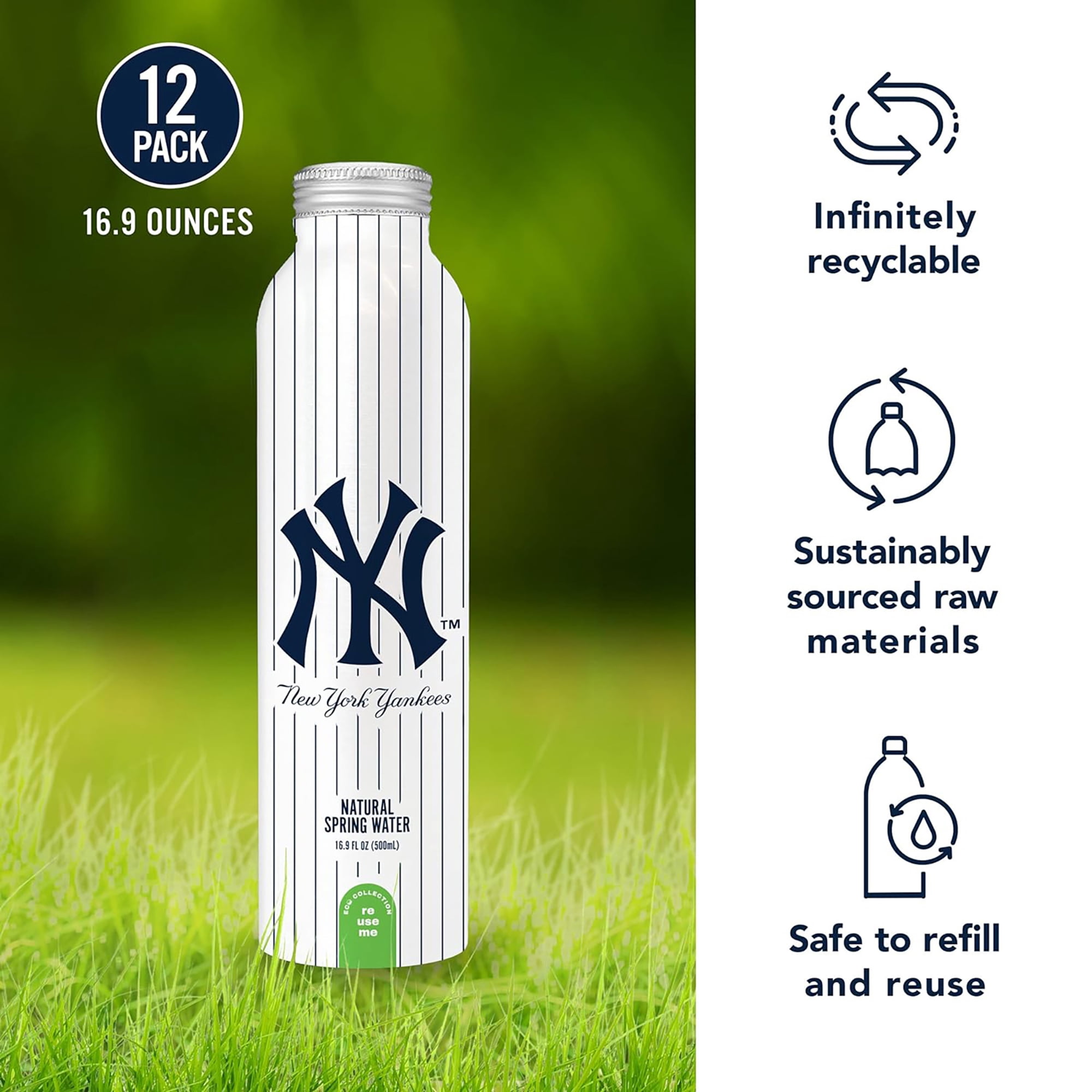Sports Water Yankees Aluminum Water Bottle, Bottled Water, 12 X 16.9 oz