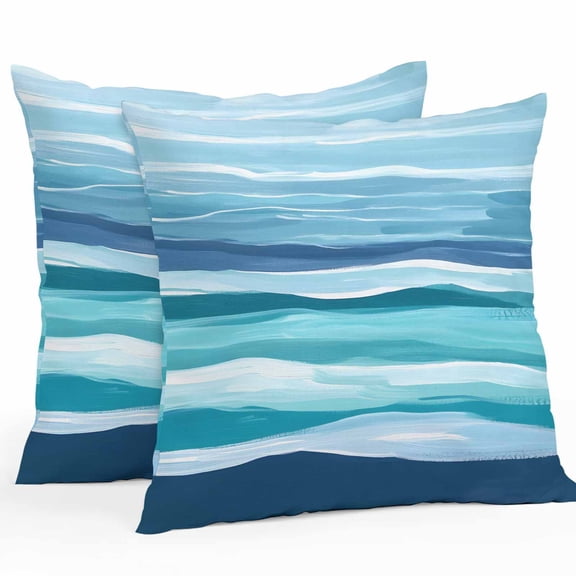 Summer Coastal Outdoor Pillow Covers Pack of 2 Abstract Ocean Wave Blue Teal Stripes Waterproof Throw Pillow Covers Decorative Cushion Cases for Patio Garden Tent Balcony Couch 26x26 inch
