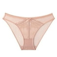 thumbnail image 2 of Lace Thong for Women, No Show Underwear, Breathable Comfort Panties Soft Mid-Rise Undies, Tanga, Beige, Large, 2 of 9