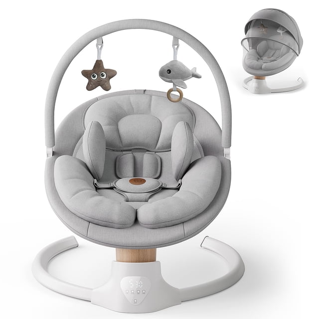 Baby Swing FasonBaby Electric con 10 melodías y 5 velocidades, color gris