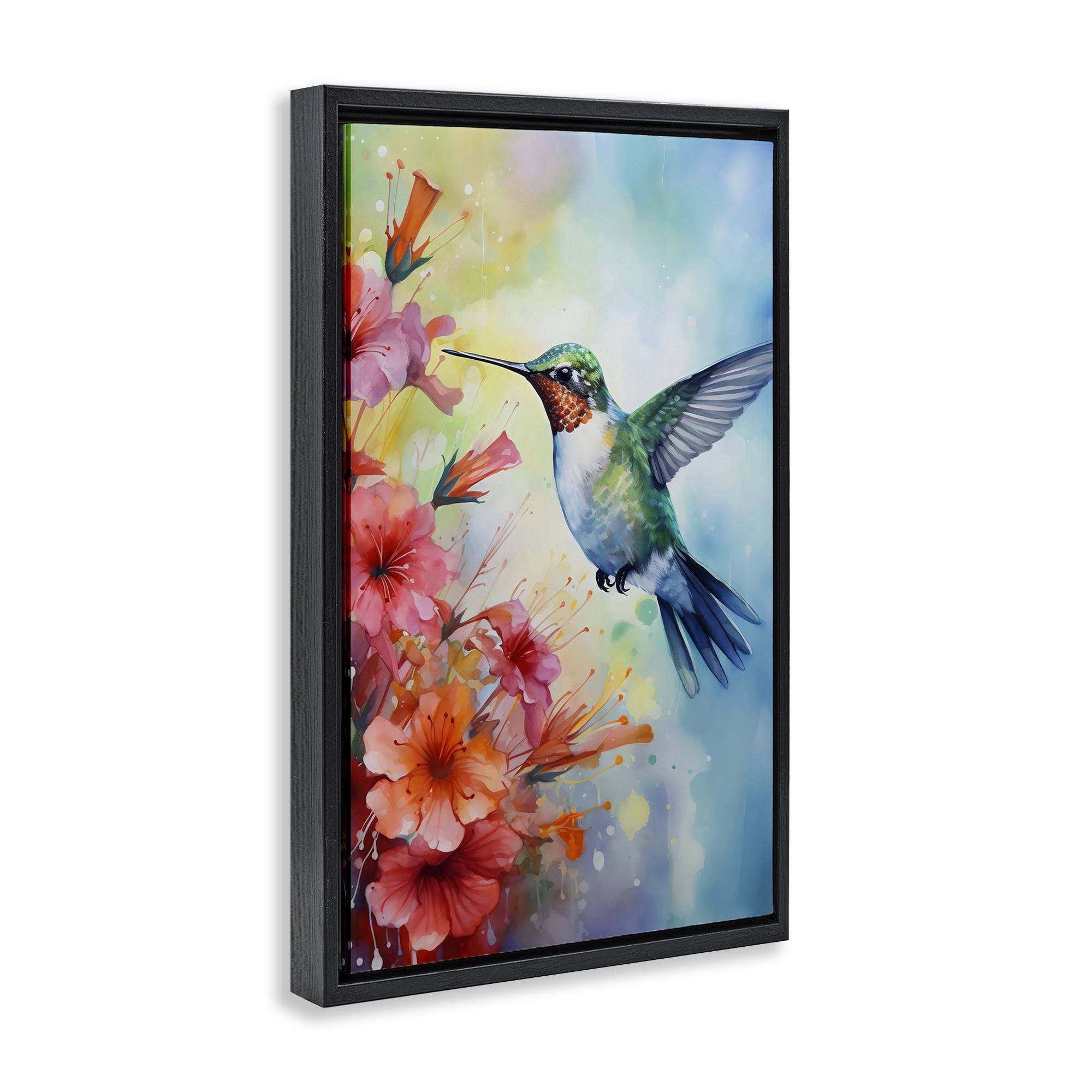 Stupell Industries Hummingbird Hibiscus Serenade Black Framed Floater Canvas Wall Art, design by Creative Studio