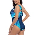 thumbnail image 4 of Rateoe Futuristic Blue Light Wolf Pattern Women One Piece Swimsuits Tummy Control One Shoulder Bathing Suits Ruffle Swimwear-Small, 4 of 6