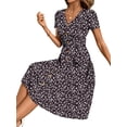 thumbnail image 3 of TEMOFON Summer Dresses for Women Button Floral Midi Sundress Short Sleeve V Neck Casual Polka Dot Dress L, 3 of 9