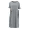 thumbnail image 4 of B91xZ Robes Moulantes pour Femmes Col Rond Manches Courtes Robes d'Été Couleur Unie Décontractées Midi Amples, Gris TTTG, 4 of 5