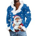 thumbnail image 2 of Men's Casual Christmas Printed Plush V-Neck Fleece Long Sleeve Sweatshirt, Christmas Tree Print Festive Top, Warm and Comfortable for Men's Holiday Wardrobe,Blue,XL, 2 of 5