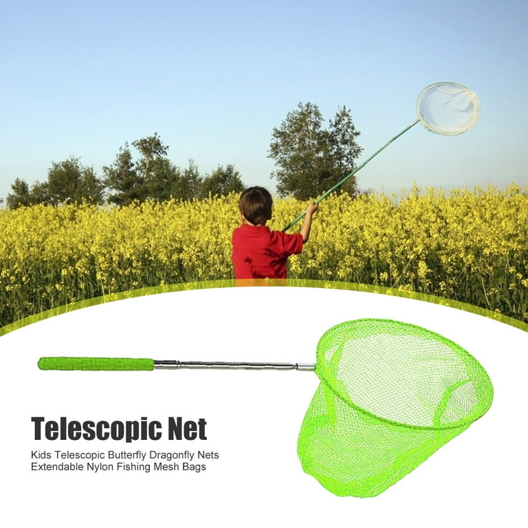 Kids Telescopic Butterfly Dragonfly Nets Extendable Fish Mesh Bags (Green)
