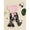 thumbnail image 3 of Suealasg 3Pcs Newborn Baby Girl Outfits Short Sleeve Ribbed Romper + Camouflage Print Flared Pants + Headband Set 3 6 12 18 Months Infant Girls Summer Clothes, 3 of 8