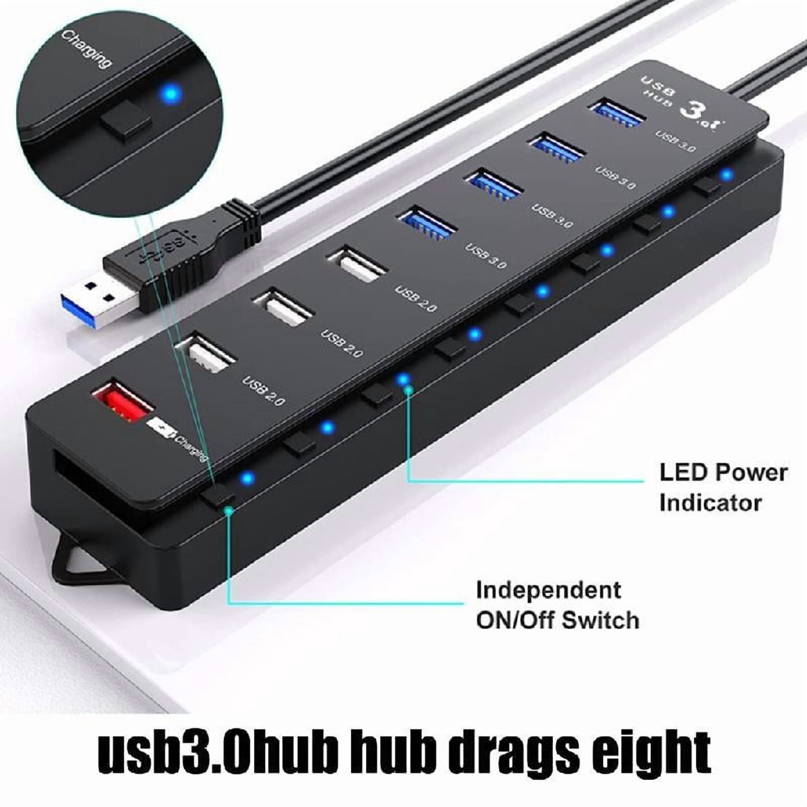8 Port USB 3.0 2.0 Hub Multi USB Port Hub with Individual Switches Light