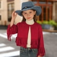 thumbnail image 2 of Curuila Children Girls Coat With Tassels Long Sleeve Solid Color Crew Neck Jacket For Girls Spring Autumn Comfort Outerwear Size 9-10 Years, 2 of 8