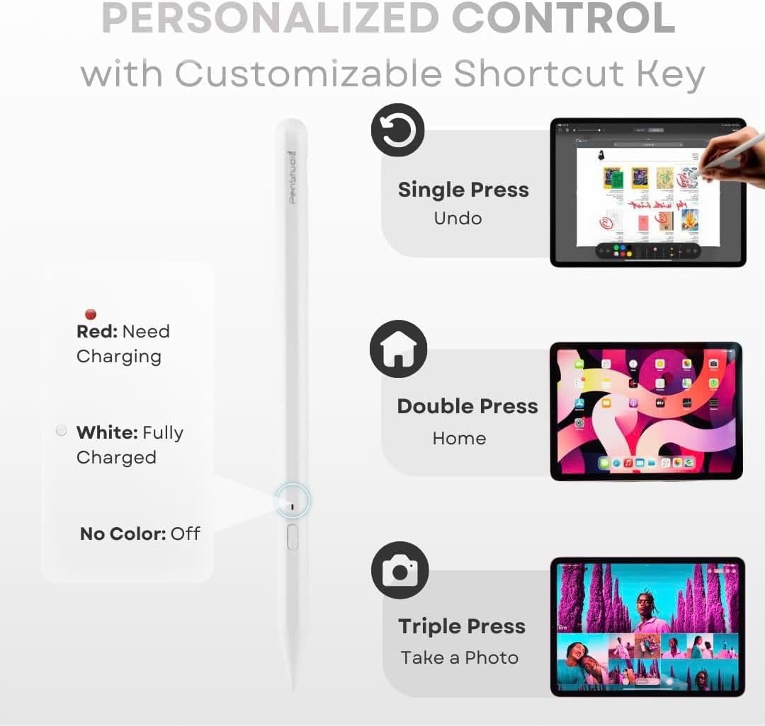 Touch pen suitable for Apple iPad (2018 - 2025 model) | Faster charging | Customizable functions | Quick switching