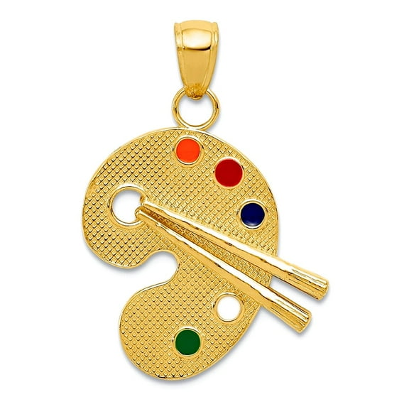 14k Yellow Gold Textured Polished Enameled Artist Palette Pendant Necklace 27.6x18.1mm Pendant for Women