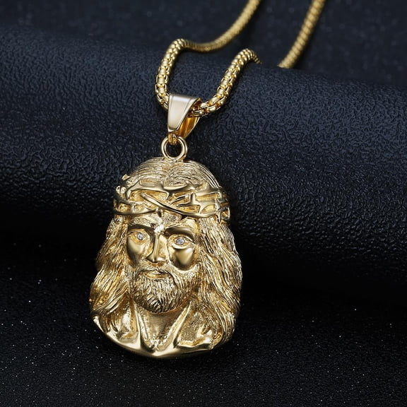 Hip Hop Gold Plated Stainless Steel Jesus Pendant Necklace Diamond Encrusted Streetwear Accessory