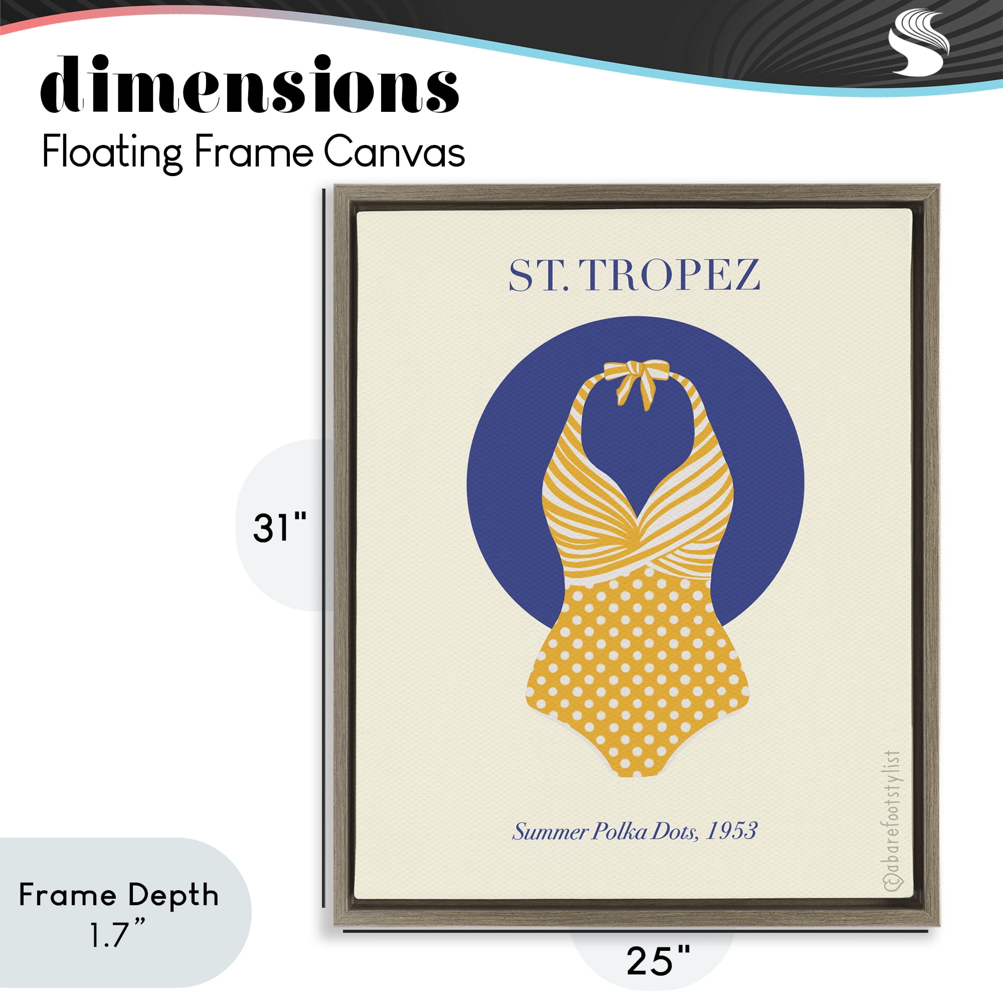 Stupell Industries St. Tropez Dotted Swimsuit Brown Framed Floater Canvas Wall Art, design by A Barefoot Stylist