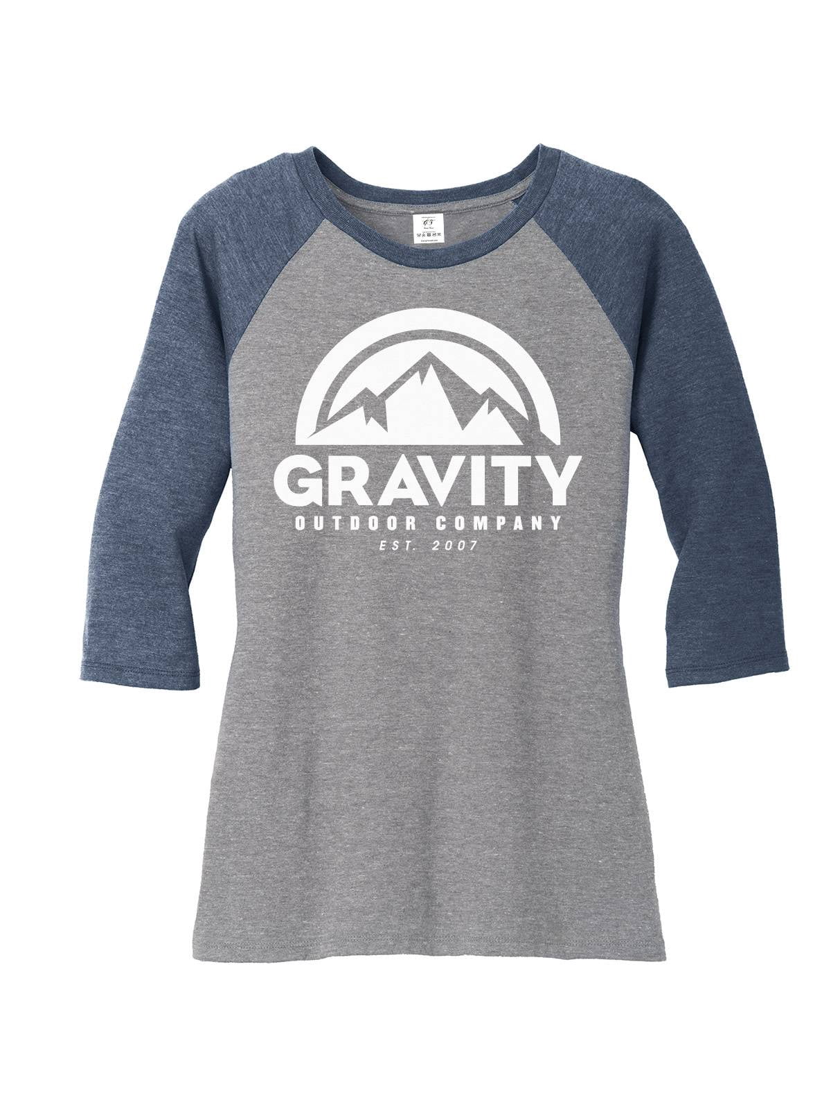 Gravity Outdoor Co. Chemise Raglan à Manches 3/4 pour Femmes - Logo Blanc - Marine/gris - m