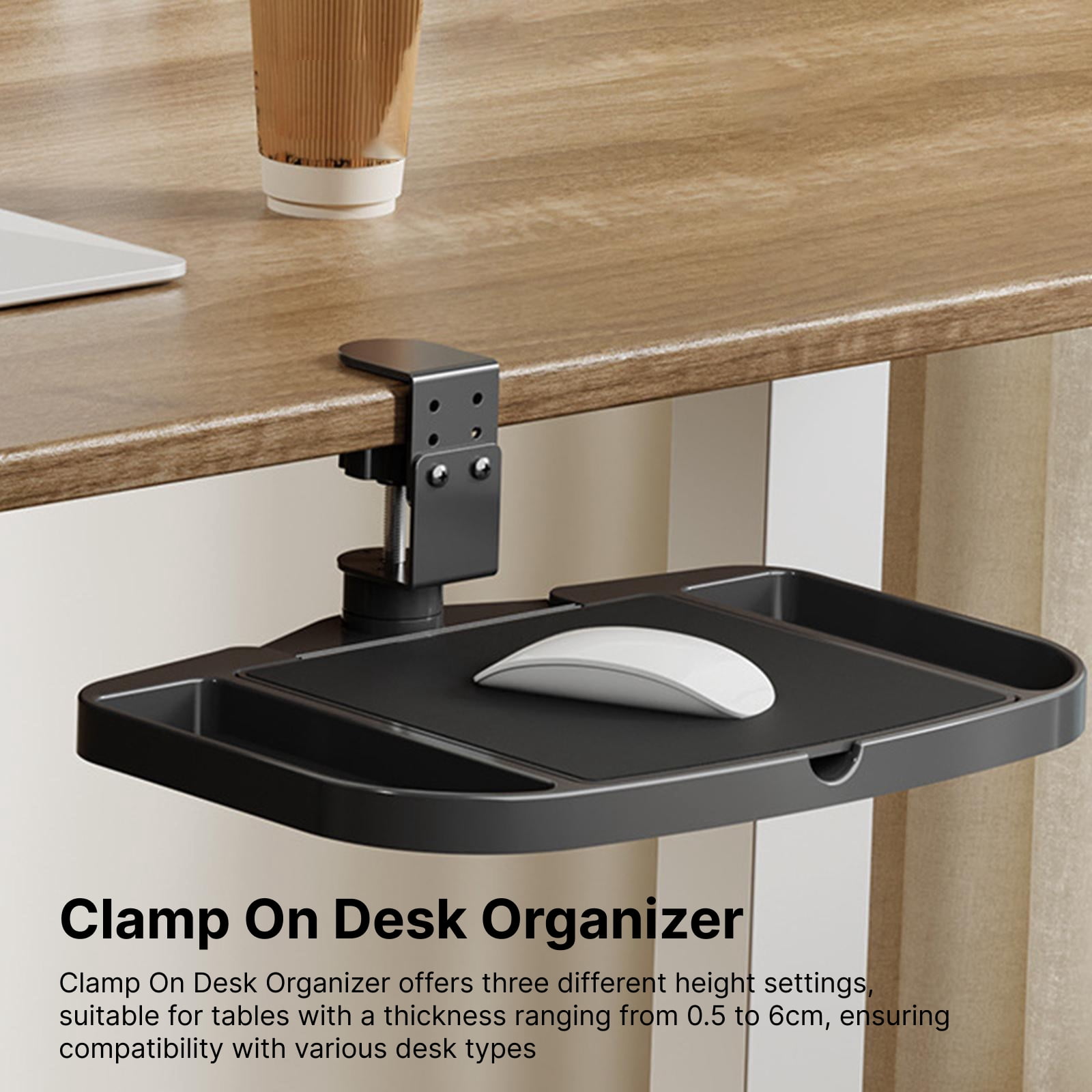Under Desk Mouse Tray Clamp on Desk Organizer Adjustable Height Space Saving Storage for Home Office Study
