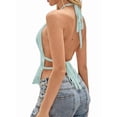 thumbnail image 5 of Open Back Halter Tops for Women Backless Ruched Ruffle Crop Tops Smocked Y2K Going Out Camisoles Light Green L, 5 of 9