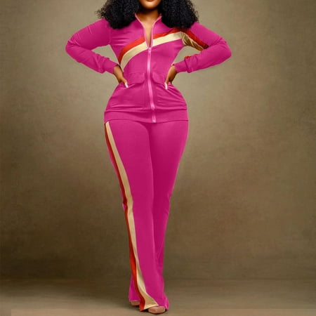 Riforla Women Clothes Sports Fashion Two Piece Pants Pocket Set Tracksuits Women s Clothing Sets Trousers Sets Hot Pink S