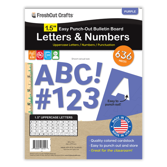 FreshCut Crafts Bulletin Board Letters & Numbers, Purple, 1.5in, 636 Pieces