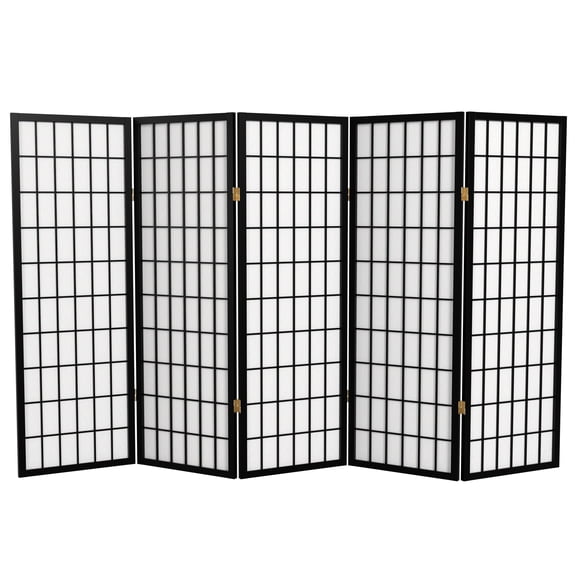 4 ft. Tall Window Pane Shoji Screen - Black - 5 Panels