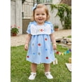 thumbnail image 4 of RUINIXCW Toddler Baby Girl Back to School Dress Kids Pre Kindergarten Outfits Baby Girls First Day of School Outfit Letters Embroidery Short Sleeve Stripes Summer Dress, 4 of 8