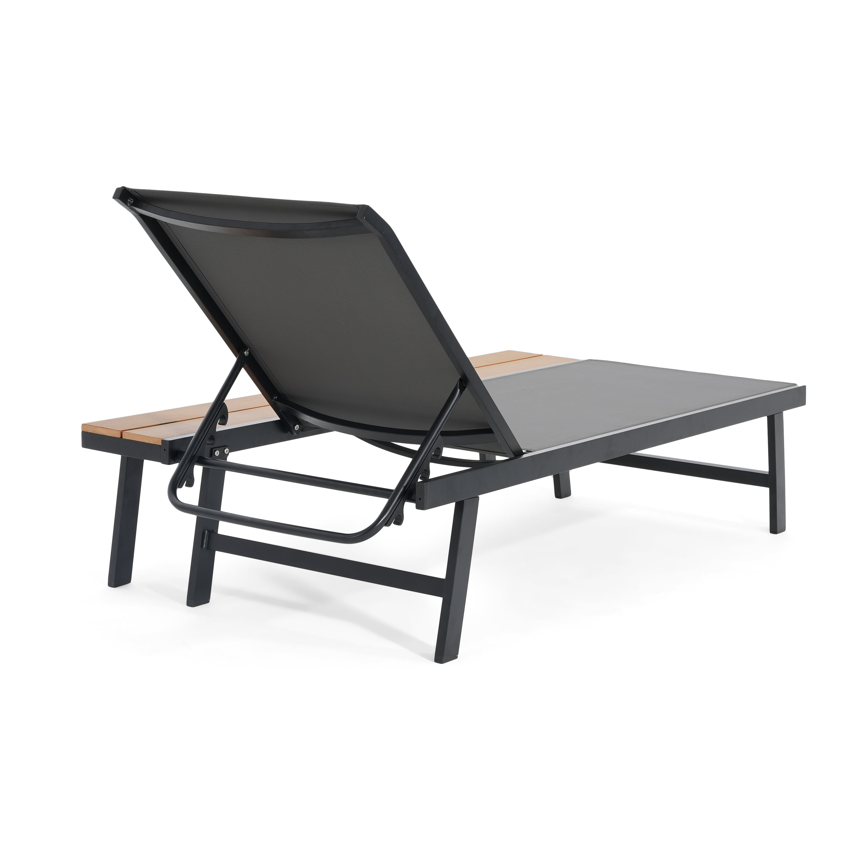 Patio Chaise Lounge with Attached Side Table for Poolside, Black