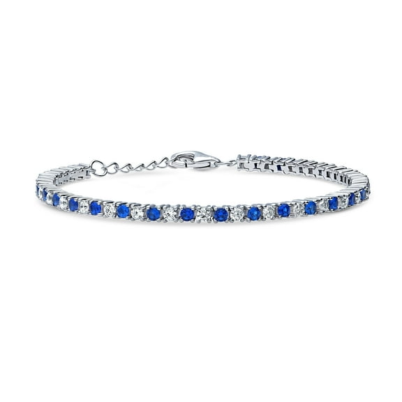 BERRICLE Sterling Silver Simulated Blue Sapphire Round Cut Cubic Zirconia CZ Statement Tennis Bracelet for Women, Rhodium Plated 6.5 inch