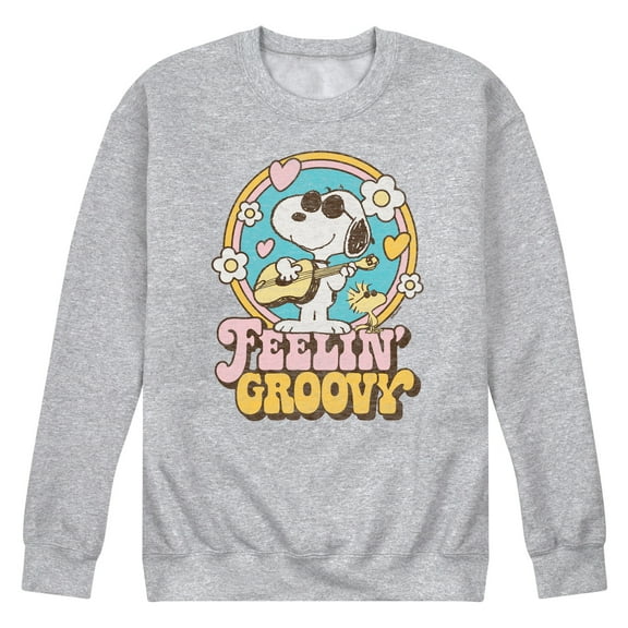 Peanuts - Feelin Groovy Snoopy And Woodstock Lights Only - Men's Crew Neck Fleece Pullover