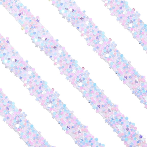 5.5 Yards Pink Sequin Ribbon Self Adhesive Rhinestone Tape with Spool 1.2cm Bling Sparkly Flat Resin Star Round Roll Trim Accessories for DIY