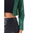 thumbnail image 5 of Chaqueta de cuero PU Faux INSPIRE CHIC para mujer, abrigo corto de manga larga, abierto, talla XL, verde, 5 of 5