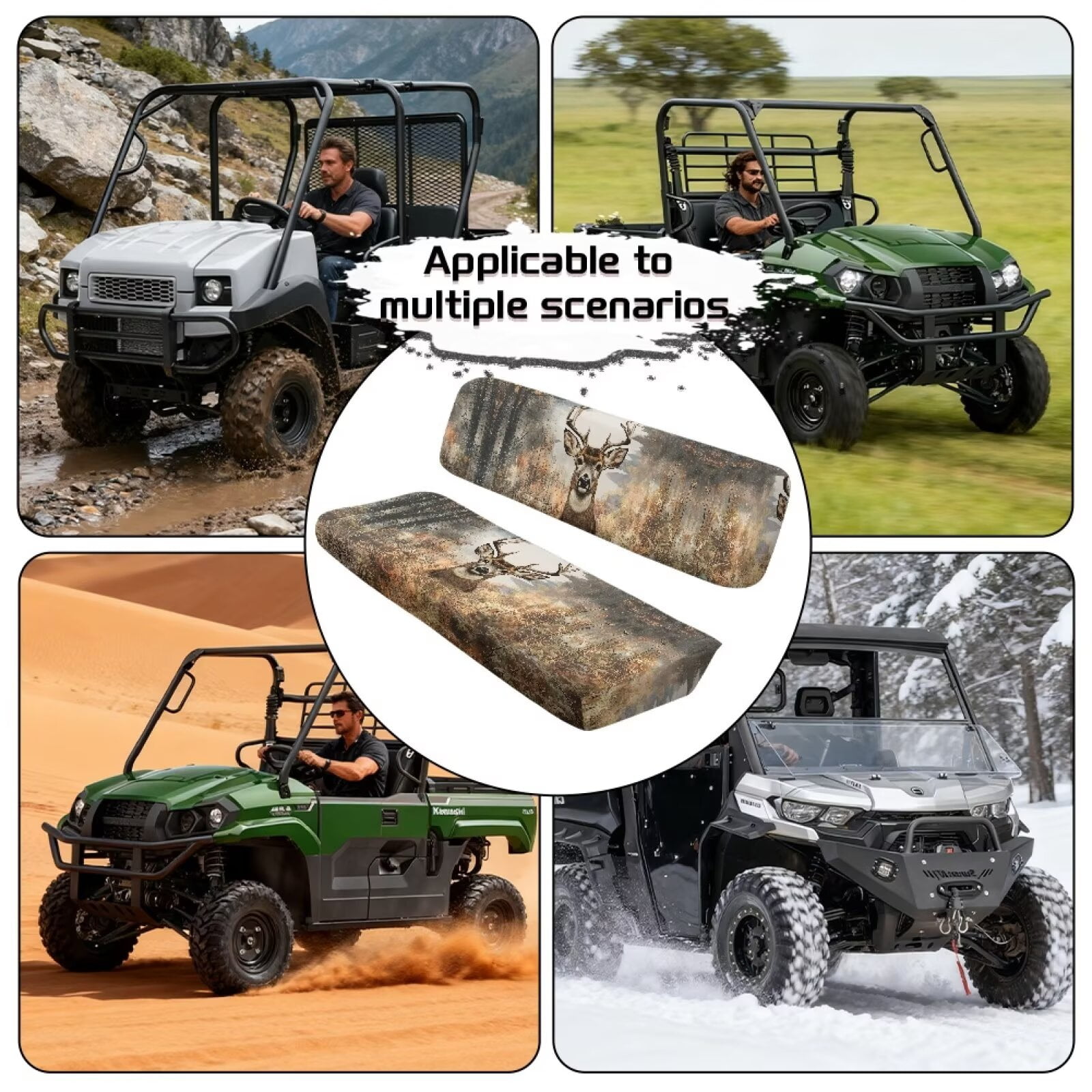 Uorisanigo UTV Seat Cover Anti-Slip Mule Seat Cover Fit for Kawasaki Mule 3010 Deer Hunting Camouflage Front Bench Covers Protector for All Seasons UTV Pioneer Seats Accessories