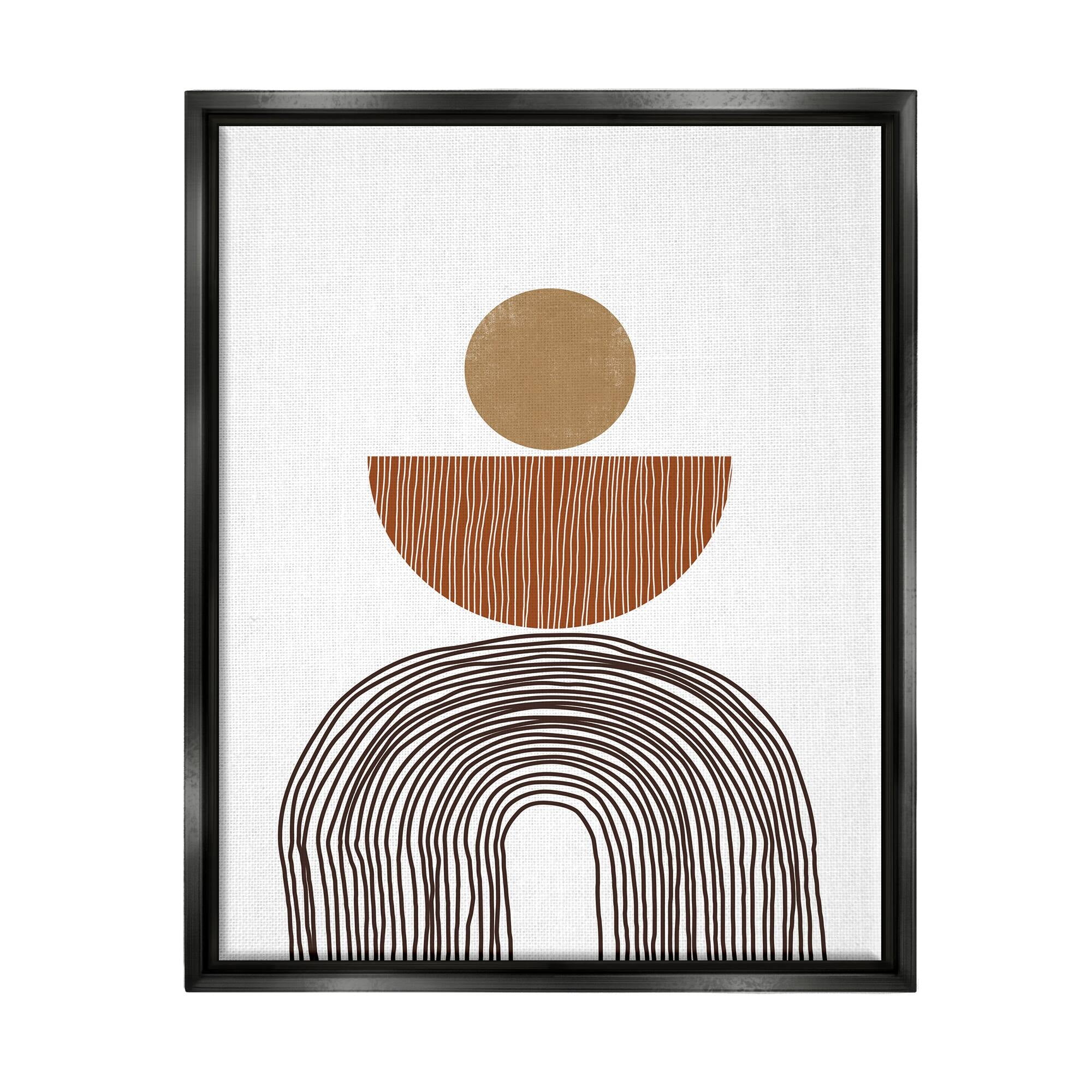 Stupell Industries Boho Shapes Stacked Abstract Round Curves Brown White Jet Black Framed Floating Canvas Wall Art, 24x30, by JJ Design House LLC