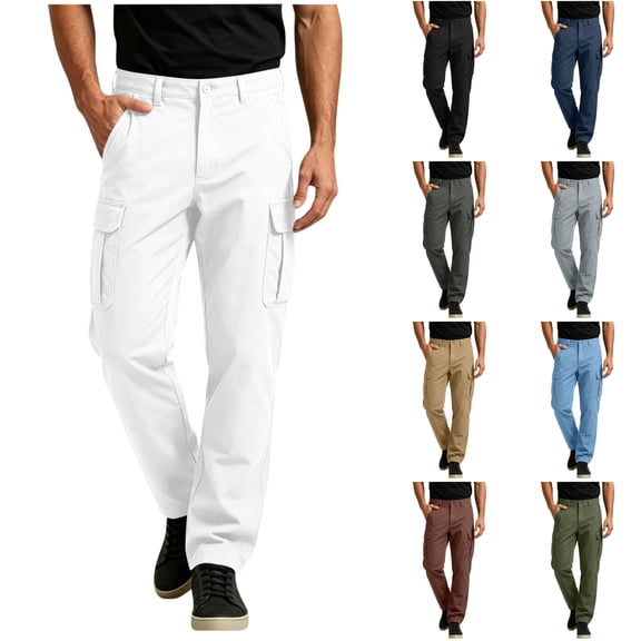 LONKITO Cargo Pants for Men, Casual Business Pants with Pockets, Slim Straigh Leg Lightweight Trousers Size S