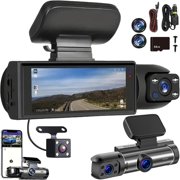 Enesy Car Dash Cam, 2025 New 1080p Car Camera - Enesy Front and Rear Dash Camera with 64GB Card, Built-in Wi-Fi, 24-Hour Night Vision and HDR, Loop Recording, Motion Detection (Front & Rear)